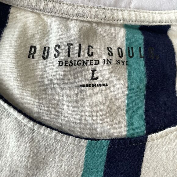 Rustic Souls NYC Vertical Stripe Long Sleeve Tshirt Cuff Mens Slim Size L - Picture 5 of 10